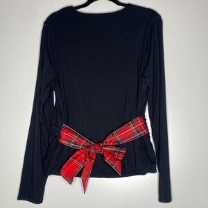 New J. Crew FormKnit Long Sleeve Plaid Tie Wrap Top Women's Size XL